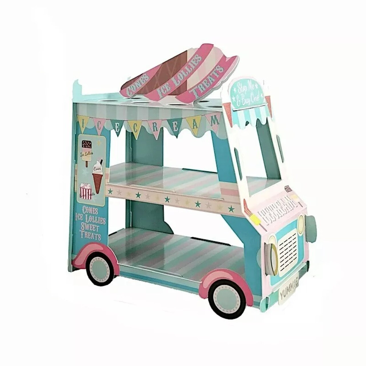 3 Tier Blue Pink 16" Cardboard Ice Cream Truck Cupcake Stand Party Decorations